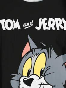 TOM & JERRY X SHEIN 大尺碼女款可愛卡通圖案字母印花圓領短袖T恤 - 白色 - 查看 3