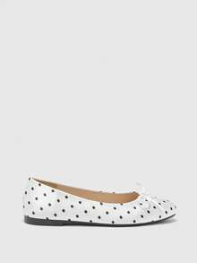 CUCCOO BIZCHIC Sepatu Flat Wanita Four Seasons untuk Santai, Komuter, Liburan, Motif Polkadot, Pita Kecil, Sol Lembut, Nyaman - Putih - View 6