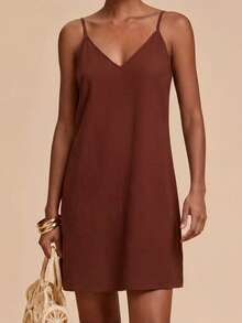 Travachic Elegante vestido mini con tirantes de espagueti - Marrón - Ver 5