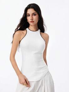 LYSMO Women's Contrast Trim Fitted Versatile Daily Casual Top - White - View 3