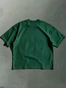 ROMWE MEN Street Life 2026 春夏男士印花休閒圓領 T-shirt 上衣，適合日常穿著 - 綠色 - 查看 2