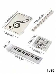 Joivida 1Pc/3Pcs Stationery Set, Holiday Event Gift, Piano Note Theme, Combo Including Pencils, Rulers, Erasers And Notebooks With Black-And-White Keyboard Patterns - Multicolor - View 12