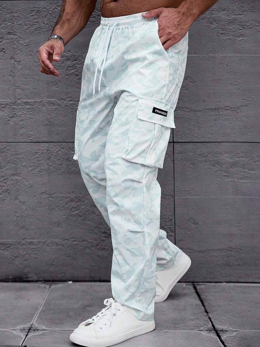 Manfinity Homme Men's White Twill Digital Print Cargo Pants - White - View 1
