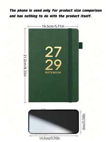 2027-2029 English Calendar Notebook, Time Management Planner, Bound Notepad With Straps - C-Green - View 3