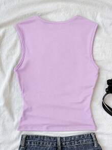 SHEIN Teen Girls T-Shirts Summer Solid Ruched Side Tank Top - Purple - View 2
