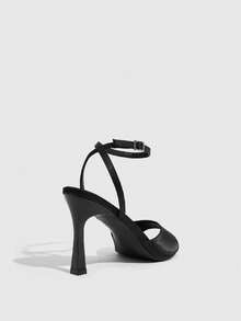 CUCCOO SZL 女款 9CM 尖頭露趾黑色高跟鞋 交叉綁帶扣環 性感百搭 適合日常通勤/海灘/派對 - 黑色織物 - 查看 3