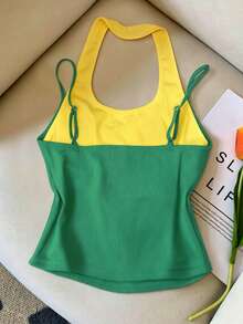 Resyla Tank Top Wanita Kasual Model Halter Neck 2 in 1 dengan Motif Huruf - MultiWarna - View 2