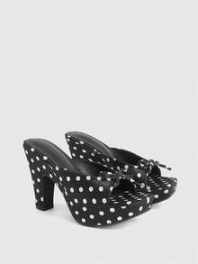 CUCCOO LuxiPop 2026 High-Heeled Platform Sandals Women's New Peep Toe Polka-Dot Satin Thick-Heeled Slippers Summer - Black - View 1