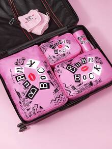 Mean Girls | SHEIN 1個/3個裝 Logo印花聚酯纖維旅行收納袋，分類整理袋，多種尺寸可選，適用於各種包款尺寸，適合短途旅行、長途旅行、日常居家收納，適用於男孩、女孩、男士、女士及學生，Burn Book - 淺粉色 - 查看 2
