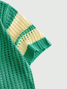 ROMWE MEN Street Life Men's Colorblock Patchwork Digital Pattern Hollow Knit Top - Multicolor - View 4