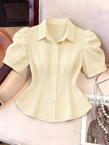 GlowEve CURVE Plus Size Women's Summer Fashion Elegant Commuter Short Sleeve Blouse - Apricot - View 6