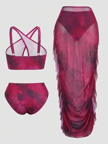 Slaydiva Plus Size Tie-Dye Print Bikini Set - Hot Pink - View 5