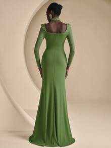 Coutiva Women's Lace Patchwork Formal Evening Gown - Olive Green - View 2