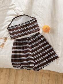Elladie kids Teen Girls Summer Casual Basic Versatile Daily Wear & Home Sports Sleeveless Crop Top And Loose Shorts Solid Color Vest Set - Brown - View 7