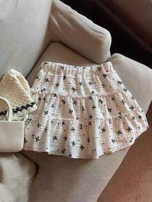 Genkimix Kids Rok Kasual Musim Panas untuk Anak Perempuan Muda dengan Motif Pita - Hitam dan Putih - View 3
