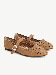 CUCCOO CHICEST Giày bệt nữ thoải mái, thêu rỗng, có khóa cài. - màu nâu - Xem 9