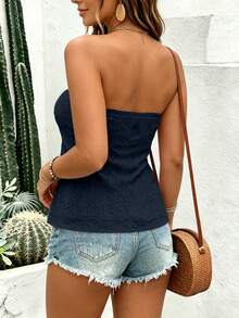 EMERY ROSE Plus Size Women's Casual Simple Black Shirt, Suitable For Daily Wear - Navy Blue - View 2