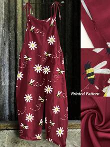 EMERY ROSE Mono de mujer talla grande, sencillo y casual con estampado - Burdeos - Ver 1