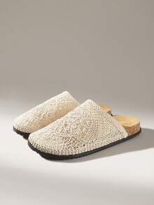 Solecia Women's Round Toe Hand-Wound Rope-Woven Closed Toe Slippers, Retro, Generous And Exquisite, Easy To Wear And Take Off, Soft Sole And Comfortable To Wear Outside Work Shoes - Apricot - View 3