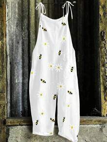EMERY ROSE Plus Size Simple Casual Printed Women's Jumpsuit Fall - White - View 4