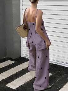 EMERY ROSE Conjunto de dos piezas de moda simple con lunares para mujer, primavera/verano - Morado - Ver 2