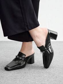 CUCCOO BIZCHIC 歐美風女款扣飾粗跟穆勒式一腳蹬便鞋 - 靜夜黑色 - 查看 2