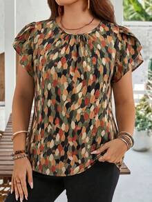 EMERY ROSE Plus Size Women's Early Spring Blue Petal Sleeve Tunic Blouse For Summer  Summer Spring Clothing Country Style For Women - Multicolor - View 6