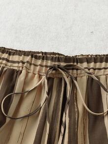 EMERY ROSE Plus Size Women's Vintage Striped Print Wide Leg Pants, Loose Relaxed Fit, Thin Long Pants For Spring And Summer - Khaki - View 3