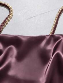 SHEIN Franclia 女款素色百褶設計仿珍珠肩帶優雅細肩帶洋裝 - 紫丁香色 - 查看 3