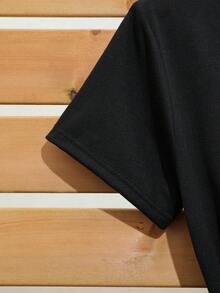 Women's Summer T-Shirt With Short Sleeves, Simple Printed Design And Round Neck - Black - View 3