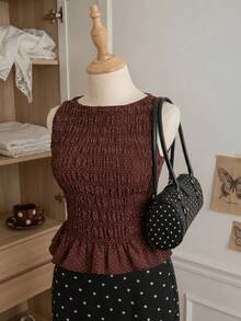 Comfortcana Áo hai dây tank top nữ size lớn phong cách Boho mùa hè, co giãn xếp ly - màu nâu - Xem 10