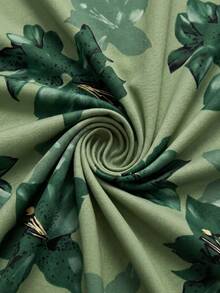 Rometta Large Floral Print Elastic Bodycon Mermaid Skirt, New French Style Versatile Skirt For Women, Design-Driven Mature Style - Army Green - View 3