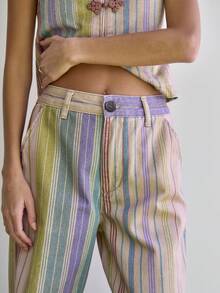 Nöista Color-Block Striped Trousers With Relaxed Straight Fit For Vacation And Casual Summer Styling. - Multicolor - View 10