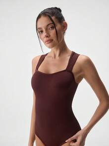 Loungeista 1pc Women Solid Seamless Waist Cincher Briefs Bodysuit Black Camisole Triangle Panty Shapewear Casual Tummy Control Body Shaper - Chocolate Brown - View 6