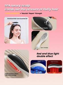 JMMO Sisir Pijat Elektrik. Pengisian Cepat Tipe-C (Termasuk Baterai Lithium 180mAh). Pengaturan Multi-Level. Lampu Ganda Merah dan Biru + Semprotan Minyak Esensial + Getaran 3D. Portabel dan Ringkas. Cocok untuk Penggunaan di Rumah dan Salon Rambut Profesional. - MultiWarna - View 4