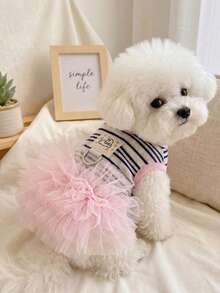 PETSIN 1PC Breathable Sun Protection Pet Puff Dress, Korean INS Striped Couple Outfit For Small Dogs Cats Spring Summer - Navy Blue - View 8