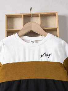 SHEIN Sudadera y pantalón deportivo para joven con gráfico de letras y bloques de color - Multicolor - Ver 4
