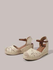 Styleloop Sandalias de plataforma con tacón de cuña para mujer - Blanco - Ver 2