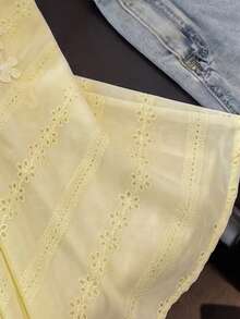 SHEIN Franclia 女款刺繡3D花朵裝飾法式甜美可愛上衣 淡黃色 夏季度假早午餐穿搭 - 黃色 - 查看 5