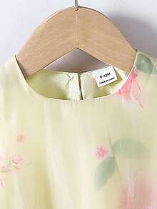 SHEIN Elladie kids 嬰兒印花網紗覆蓋連衣裙 - 黃色 - 查看 3