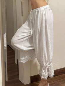 Sweetina Women Summer Hawaii Beach Vacation Going Out Bloomers White Linen Pants Romantic - White - View 6