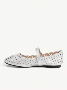 CUCCOO CHICEST Giày bệt nữ thoải mái, thêu rỗng, có khóa cài. - Bạc - Xem 12