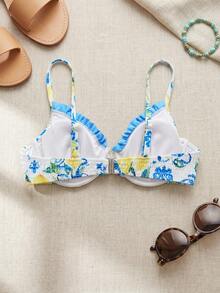 Swim Mod 2026新款女款春夏V領細肩帶隨機水果印花海灘度假大尺碼泳衣上衣 - 彩色 - 查看 5