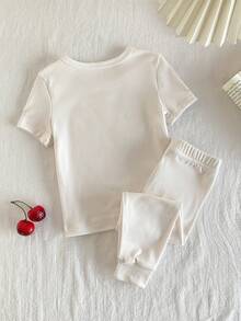 Infant Girls Short Sleeve Long Pants Snug Fit Loungewear - Apricot - View 3