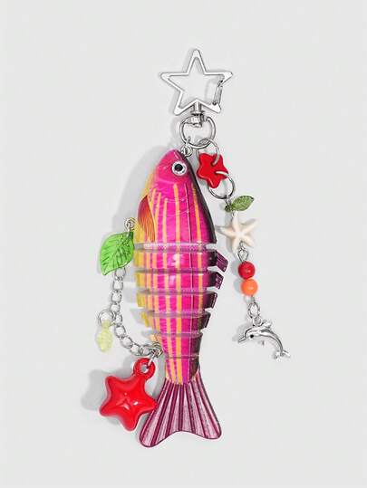 Kawaii 1 pieza Llavero de pez tropical de color dopamina hecho a mano, cebo de imitación para primavera y verano, colgante de anzuelo de pez de varios segmentos, estilo de vacaciones/oceánico