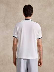 Courvante Men Striped Trim Collar Polo Shirt, For Work Your Tennis And Golf Boyfriend - White - View 3