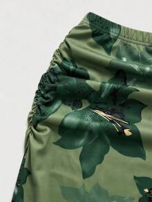 Rometta Large Floral Print Elastic Bodycon Mermaid Skirt, New French Style Versatile Skirt For Women, Design-Driven Mature Style - Army Green - View 5