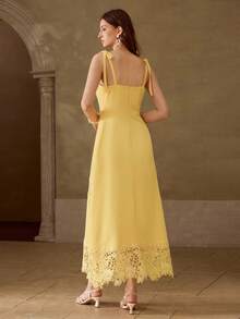 MOTF PREMIUM WOMEN'S CONTRAST LACE SPAGHETTI STRAP DRESS - Yellow - View 5