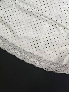 IslaSuriya Camiseta con hombros descubiertos, estampado de lunares y patchwork de encaje - Blanco - Ver 5
