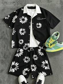 PAVTROS Men's Casual Printed Short Sleeve Shirt & Shorts Set - Multicolor - View 1